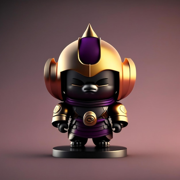 uma estatueta de um robô com um capacete dourado