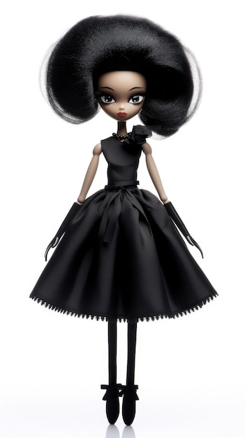 Foto uma estatueta de uma boneca feminina com cabelo preto e cabelo preto.