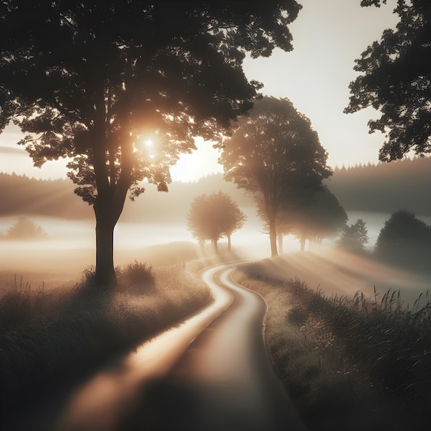 Uma estrada ao amanhecer