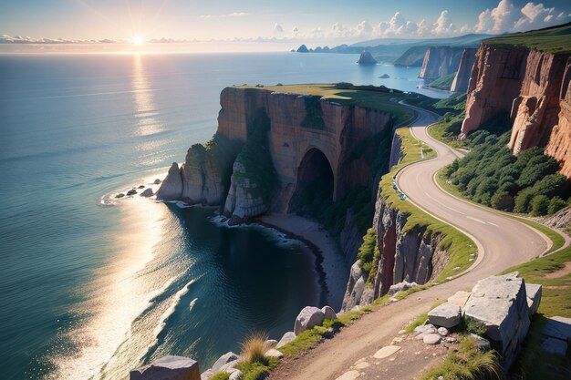 Uma estrada ao longo da costa da Espanha