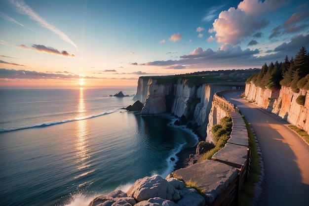 Uma estrada ao longo da costa da frança