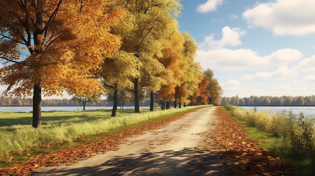 uma estrada com folhas caídas
