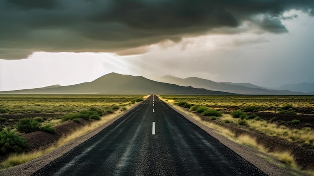 Uma estrada com um céu nublado ao fundo