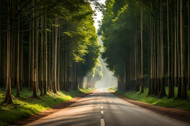 Uma estrada com uma linha branca pintada e a palavra árvore à direita