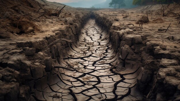 Uma estrada de terra com rachaduras no meio dela imagem generativa ai