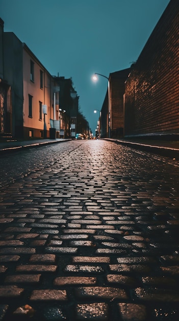 Uma estrada de tijolos com uma luz acesa