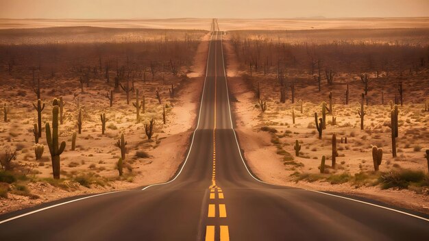 Foto uma estrada direta através do deserto