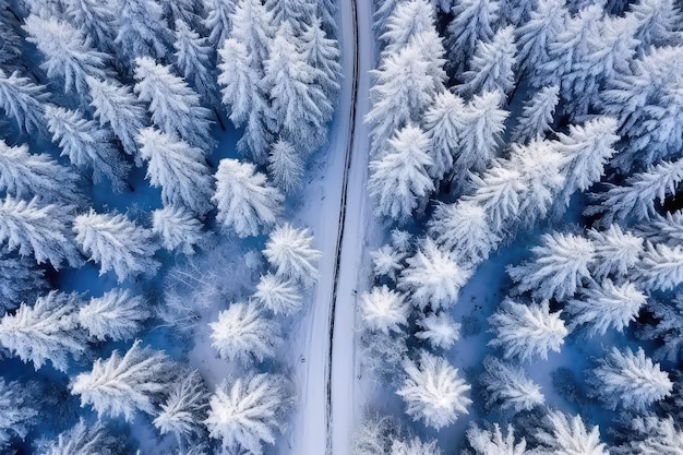 Uma estrada na neve com neve no chão Generative AI
