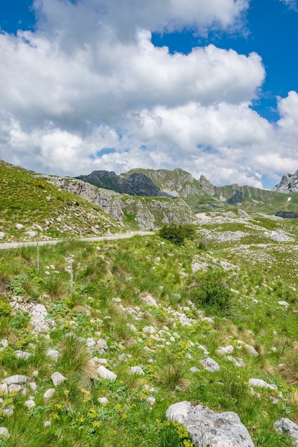 Uma estrada pitoresca entre as montanhas do Parque Nacional Durmitor.