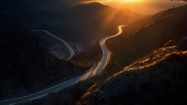 Uma estrada que atravessa as montanhas Generate AI Art