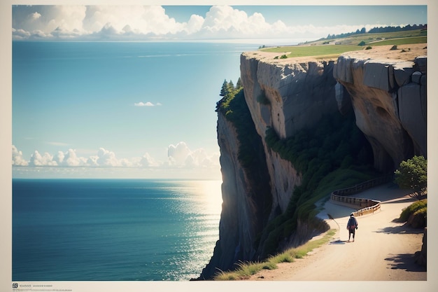 Uma estrada que conduz às falésias das falésias das falésias da costa da frança.