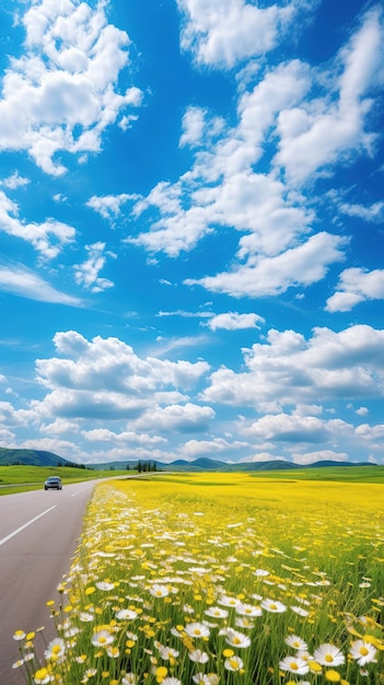 Uma estrada rural que atravessa um campo de trigo dourado generativo Ai