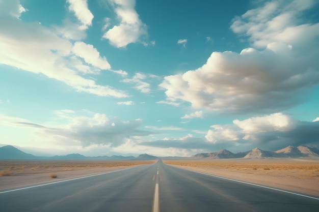Uma estrada vazia que se estende pela paisagem do deserto
