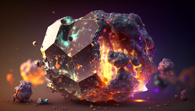 Uma estranha pedra espacial queimada pelo fundo do espaço sideral do elemento fogo Generative AI