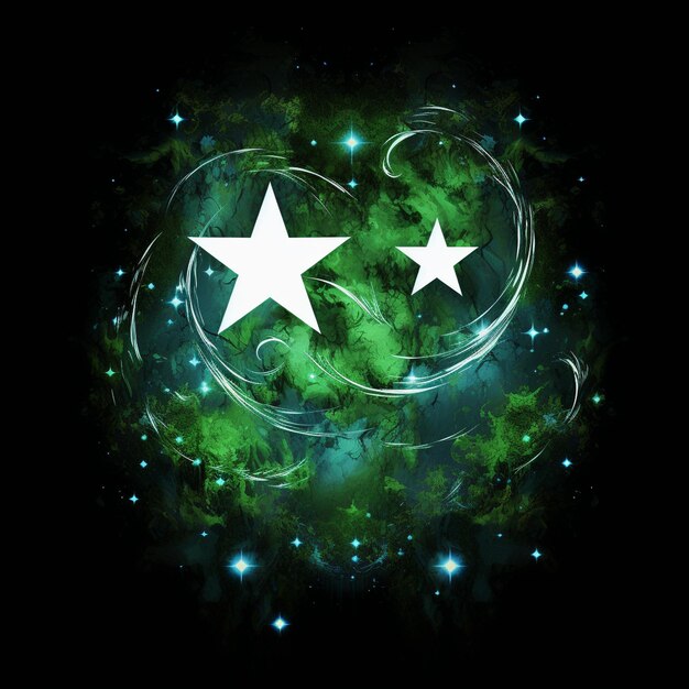 Foto uma estrela verde e azul com estrelas e um paquistão verde