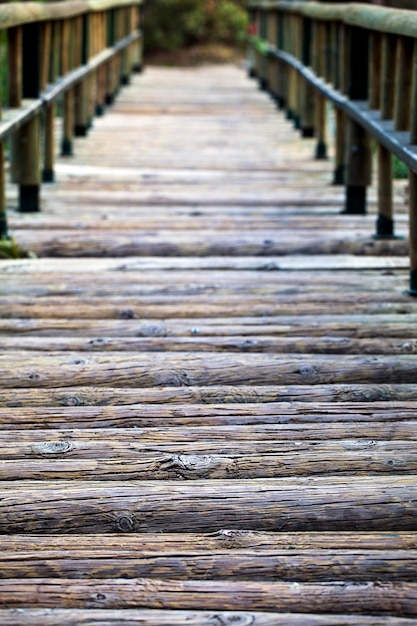 Uma estrutura artesanal de ponte de madeira para atravessar