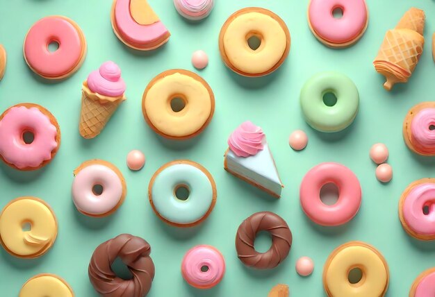 uma exibição colorida de donuts e sorvetes