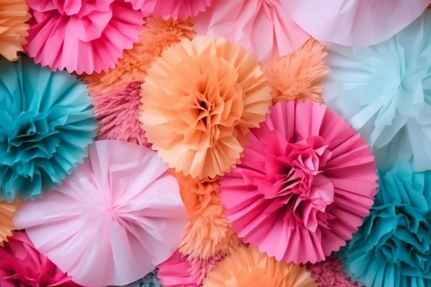 Uma exibição colorida de flores de papel