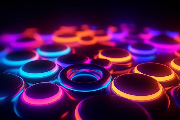 Uma exibição colorida de luzes led é mostrada em uma sala escura.