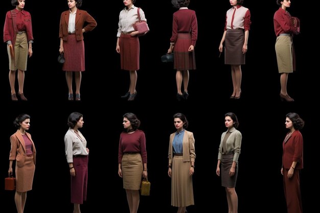 Foto uma exibição de diferentes modelos de roupas femininas, incluindo um dos modelos