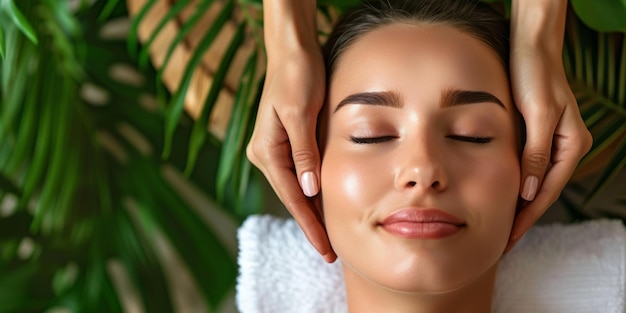 Uma experiência cativante de massagem facial em um salão de beleza de spa.