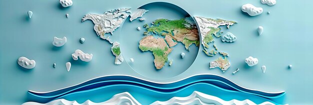 Uma exploração cartográfica dos mares do mundo ilustrando a geografia global e a consciência ambiental