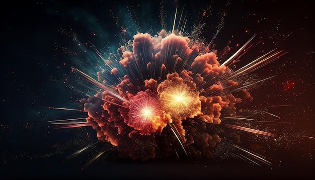 Uma explosão colorida de fogos de artifício em um fundo escuro