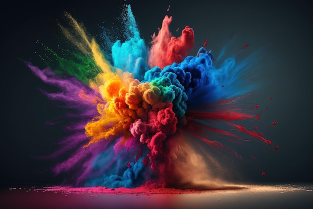 Uma explosão colorida de pó colorido em uma IA generativa de fundo preto