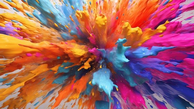 Uma explosão colorida de tinta é lançada no ar.