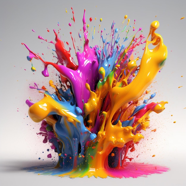 Uma explosão colorida de tinta é mostrada com a palavra "tinta" na parte inferior.