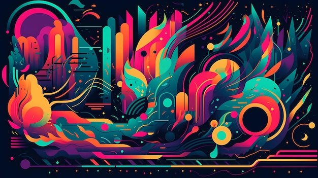 Uma explosão de cores neon na ilustração de arte digital de fundo orgânico