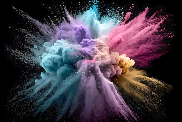 Uma explosão de penugem colorida em uma tela branca