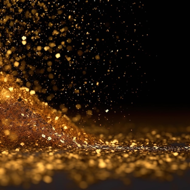 Uma explosão de pó de ouro em um quarto escuro