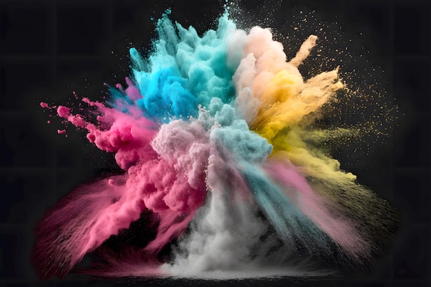 Uma explosão de pó multicolorida em um fundo branco
