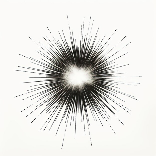 Uma explosão de sol com linhas cruzando-a em um fundo branco no estilo de traços minimalistas