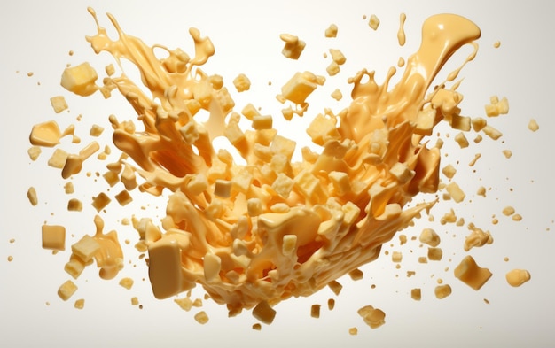 Foto uma explosão espetacular de queijos variados em um fundo monocromático