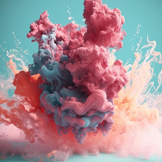 Uma explosão líquida rosa e azul está sendo criada por um fotógrafo.