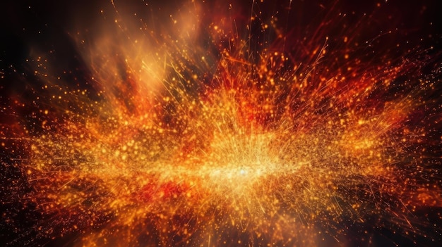 Uma explosão vermelha e laranja no espaço com um buraco negro no centro.