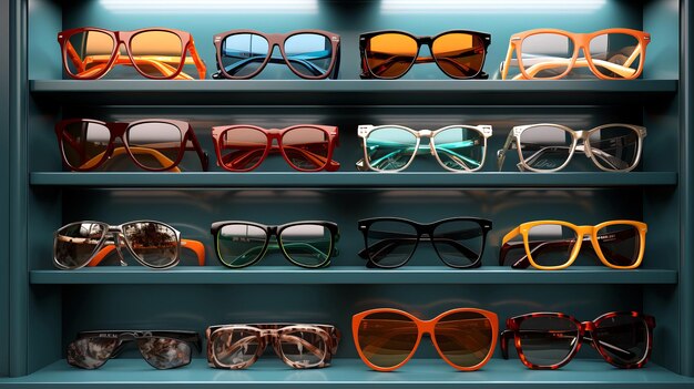 Foto uma exposição curada de óculos elegantes com uma variedade de molduras e cores