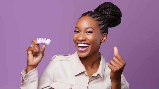 Uma expressão ousada de escolha Uma mulher afro-americana com tranças abraçando o controle de natalidade Radiatin