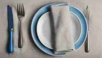 Foto uma faca e um garfo estão em uma mesa com um prato e uma faca