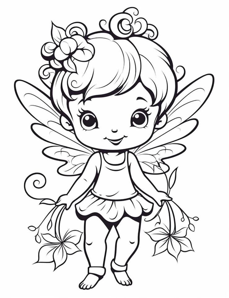 Foto uma fada de desenho animado com uma flor no cabelo e um vestido generativo ai