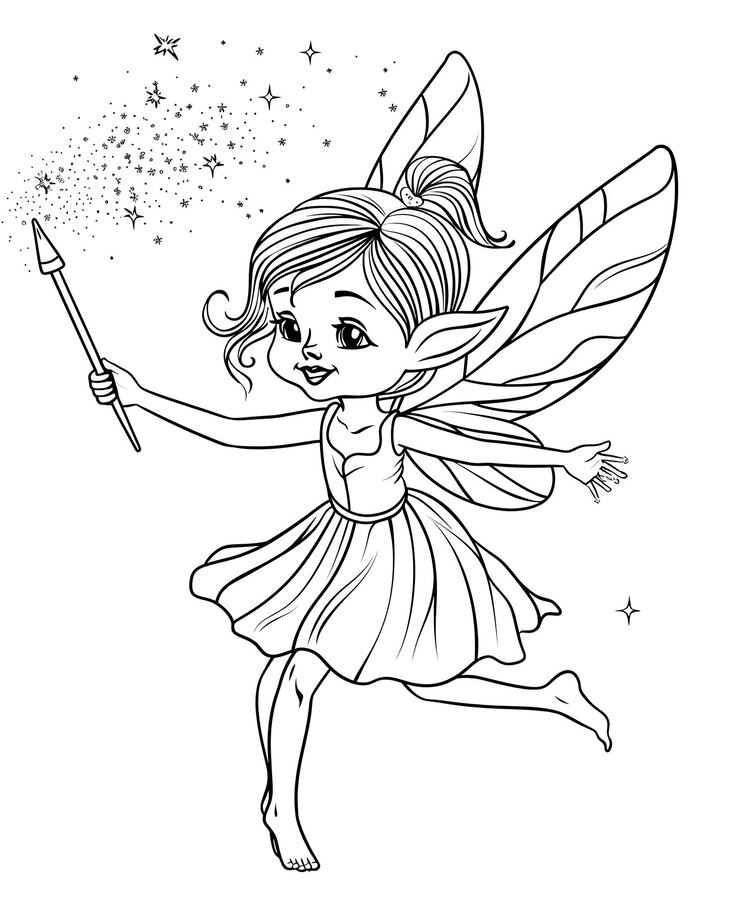 Foto uma fada de desenho animado com uma varinha e estrelas na mão