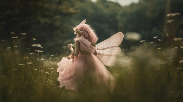 Foto uma fada em um campo de flores