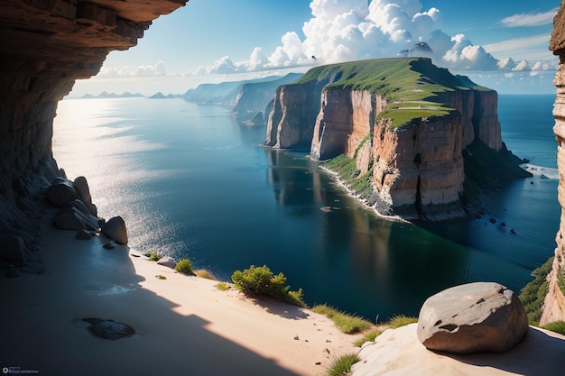 Uma falésia com vista para o mar