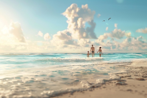 Uma família a desfrutar de um dia na praia