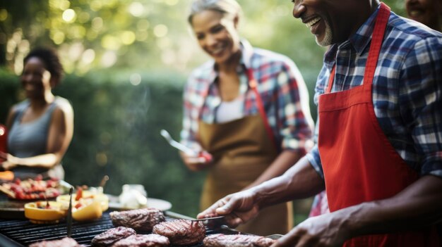 Uma família a fazer um churrasco juntos.