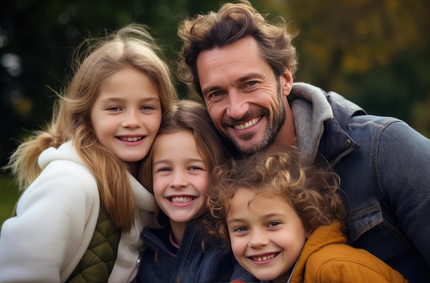 Uma família alegre com filhos