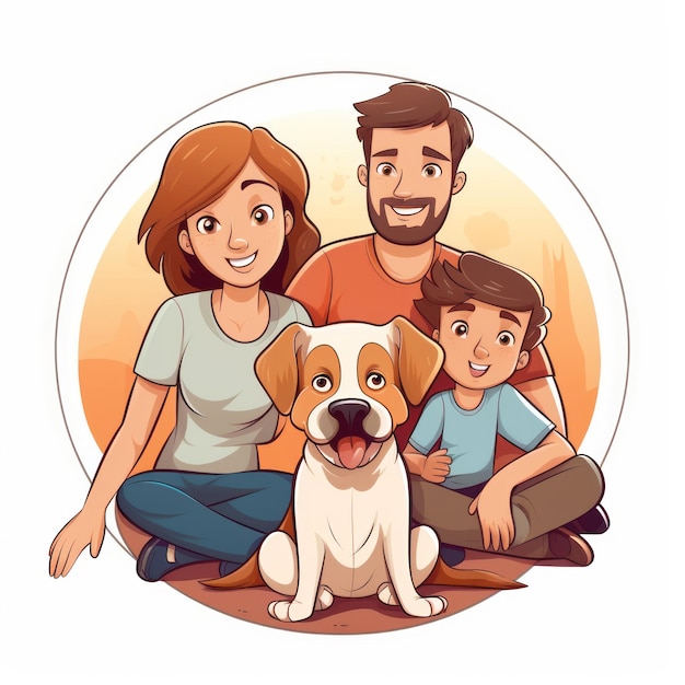 Foto uma família bonita com o seu cão de estimação