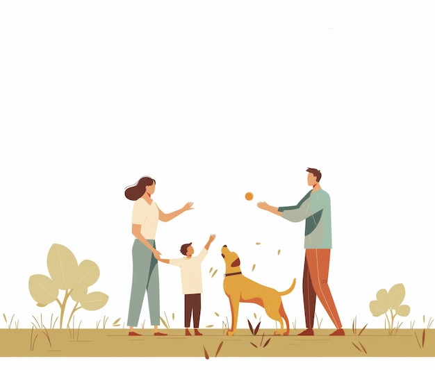 uma família com um cachorro e um homem com um cão no parque